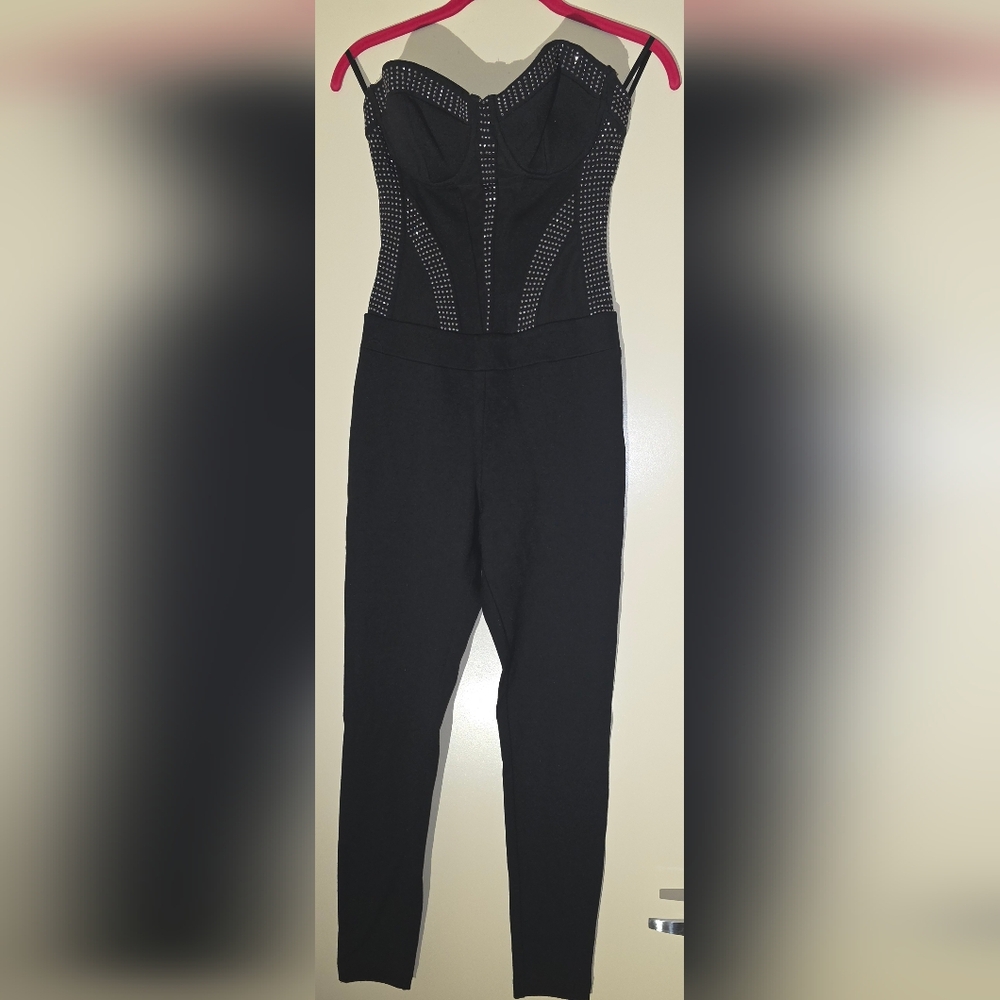 Bebe Bejeweled Black Jumpsuit